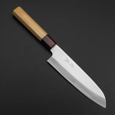 Santoku Blue Steel #1 Stainless Clad Polished Zelkova Handle 165mm