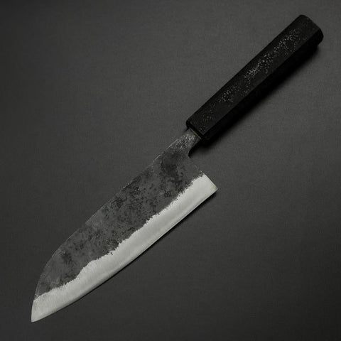 Santoku Blue Steel #2 Kurouchi Black Ishime Urushi Handle 165mm