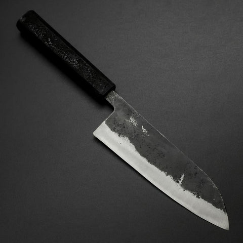 Santoku Blue Steel #2 Kurouchi Black Ishime Urushi Handle 165mm