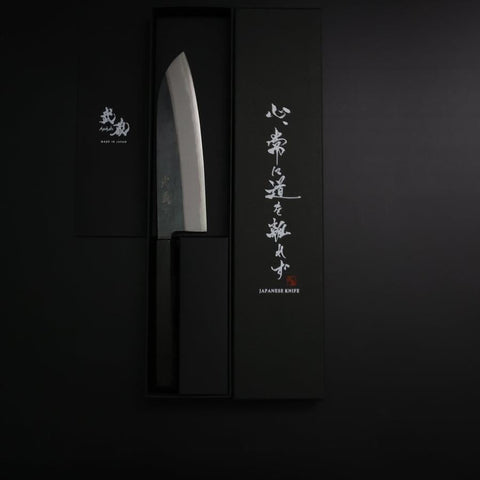 Santoku Blue Steel #2 Kurouchi Buffalo Ebony Handle 165mm
