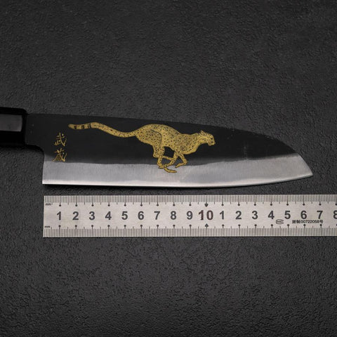 Santoku Blue Steel #2 Kurouchi Chokin Cheetah Buffalo Ebony Handle 165mm