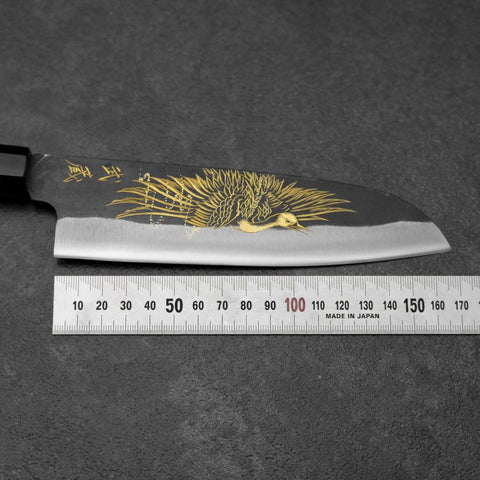 Santoku Blue Steel #2 Kurouchi Chokin Crane Buffalo Ebony Handle 165mm