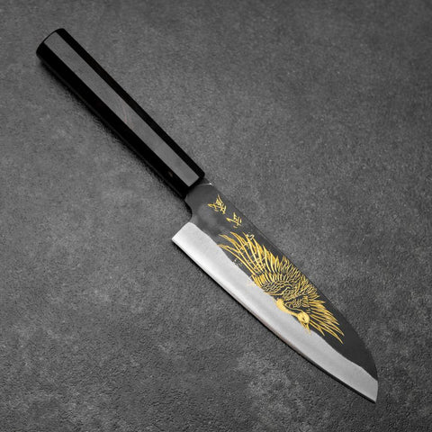 Santoku Blue Steel #2 Kurouchi Chokin Crane Buffalo Ebony Handle 165mm