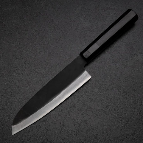 Santoku Blue Steel #2 Kurouchi Chokin Eagle Pine Buffalo Ebony Handle 165mm