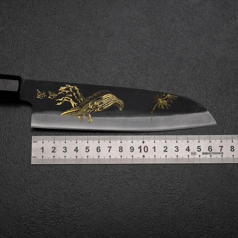 Santoku Blue Steel #2 Kurouchi Chokin Eagle Pine Buffalo Ebony Handle 165mm