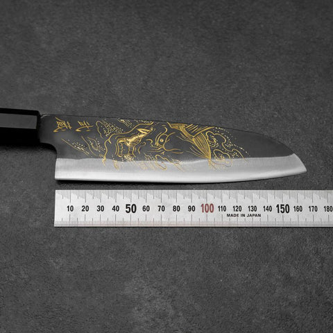 Santoku Blue Steel #2 Kurouchi Chokin Hannya Buffalo Ebony Handle 165mm