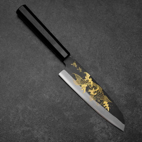 Santoku Blue Steel #2 Kurouchi Chokin Koi Buffalo Ebony Handle 165mm