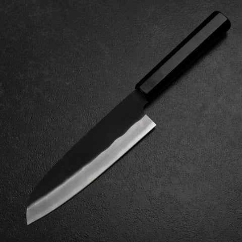 Santoku Blue Steel #2 Kurouchi Chokin Pagoda Sakura Buffalo Ebony Handle 165mm