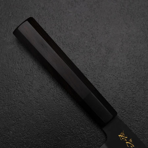 Santoku Blue Steel #2 Kurouchi Chokin Samurai Full Moon Buffalo Ebony Handle 165mm