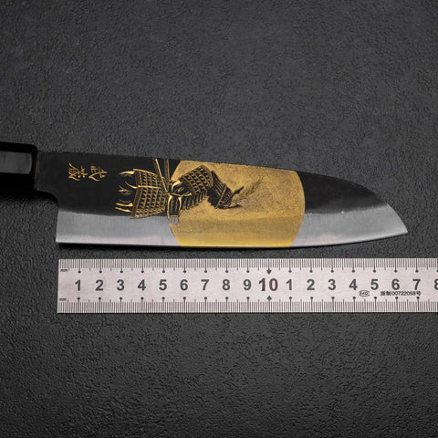 Santoku Blue Steel #2 Kurouchi Chokin Samurai Full Moon Buffalo Ebony Handle 165mm