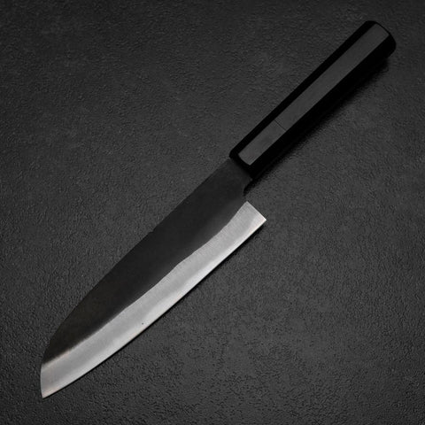 Santoku Blue Steel #2 Kurouchi Chokin Samurai New Moon Buffalo Ebony Handle 165mm