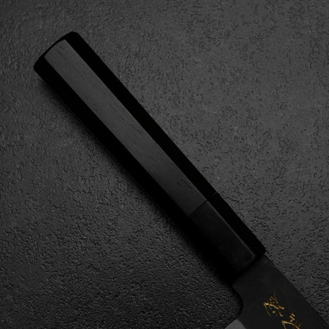 Santoku Blue Steel #2 Kurouchi Chokin Samurai New Moon Buffalo Ebony Handle 165mm