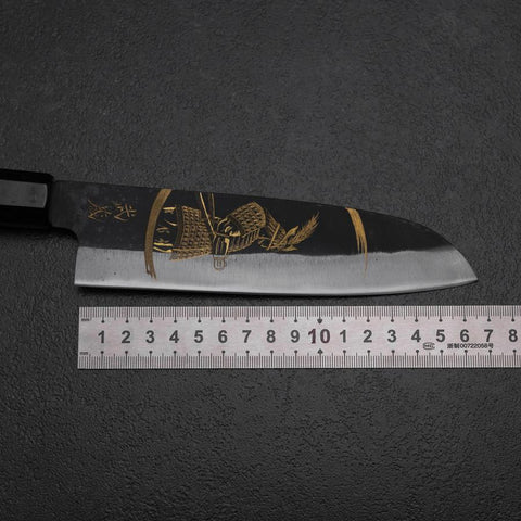Santoku Blue Steel #2 Kurouchi Chokin Samurai New Moon Buffalo Ebony Handle 165mm