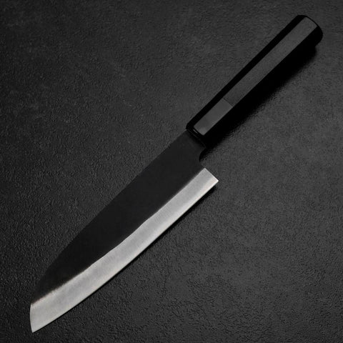 Santoku Blue Steel #2 Kurouchi Chokin Tiger-Bamboo Buffalo Ebony Handle 165mm