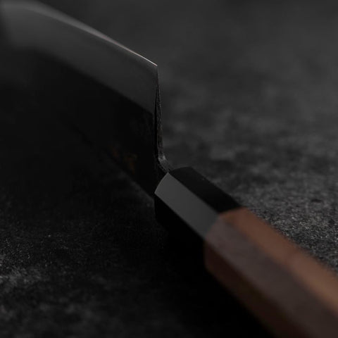 Santoku Blue Steel #2 Kurouchi Damascus Buffalo Walnut Handle 165mm (6.5”)