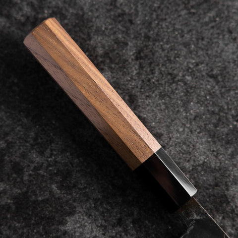 Santoku Blue Steel #2 Kurouchi Damascus Buffalo Walnut Handle 165mm (6.5”)