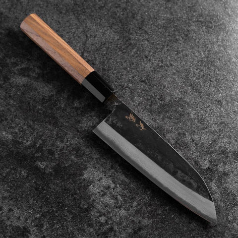 Santoku Blue Steel #2 Kurouchi Damascus Buffalo Walnut Handle 165mm (6.5”)