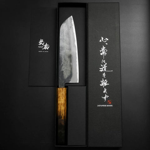 Santoku Blue Steel #2 Kurouchi Yaki-Urushi Handle 165mm