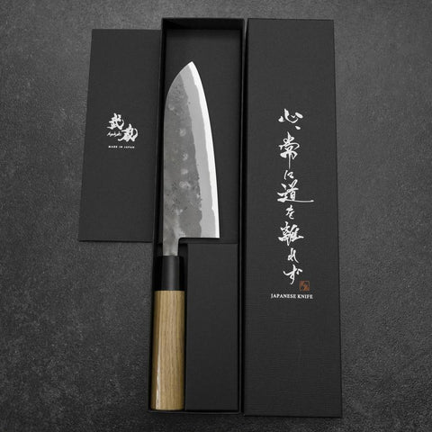 Santoku Blue Steel #2 Nashiji Stainless Yew Handle 165mm