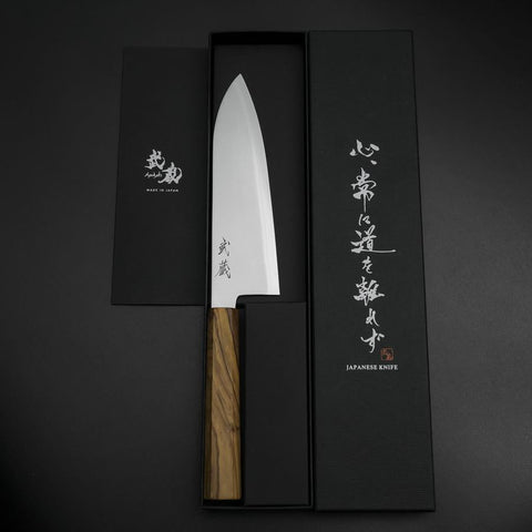 Santoku Blue Steel #2 Polished Olive Handle 170mm