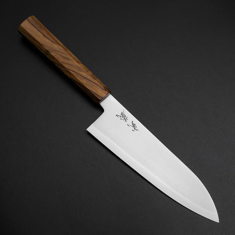 Santoku Blue Steel #2 Polished Olive Handle 170mm