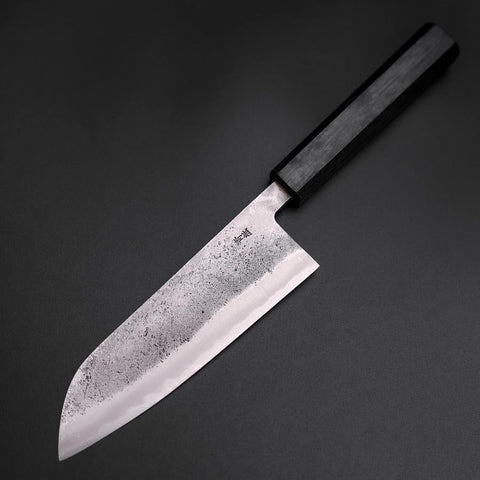Santoku Blue Steel #2 Stainless Clad Nashiji Dark Blue Urushi Handle 165mm