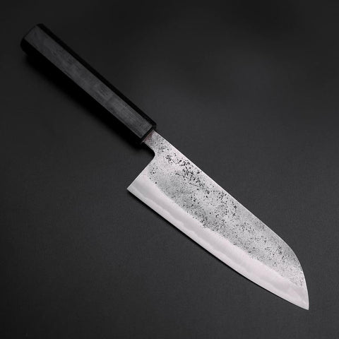 Santoku Blue Steel #2 Stainless Clad Nashiji Dark Blue Urushi Handle 165mm