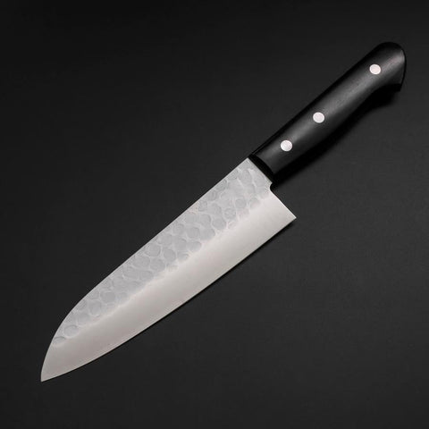 Santoku Blue Steel #2 Stainless Clad Tsuchime Western Handle Black 165mm
