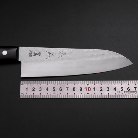 Santoku Blue Steel #2 Stainless Clad Tsuchime Western Handle Black 165mm