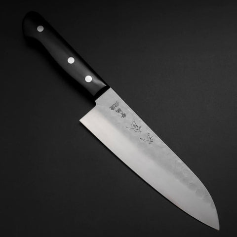 Santoku Blue Steel #2 Stainless Clad Tsuchime Western Handle Black 165mm