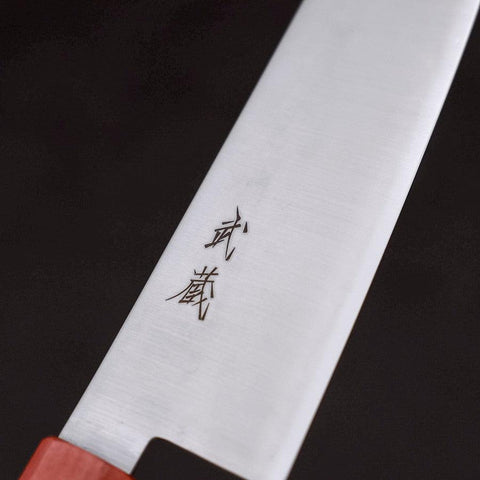 Santoku Blue Super Polished Maple Red Handle 180mm