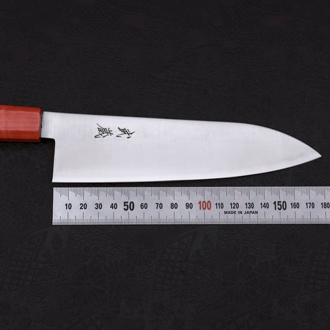 Santoku Blue Super Polished Maple Red Handle 180mm