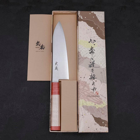 Santoku Blue Super Polished Maple Red Handle 180mm