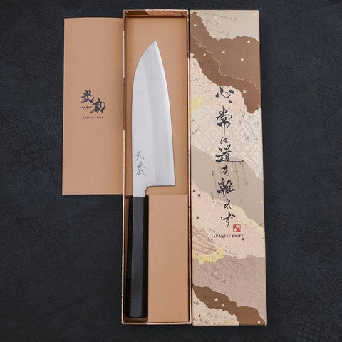 Santoku Blue Steel #2 Damascus Buffalo Ebony Handle 165mm