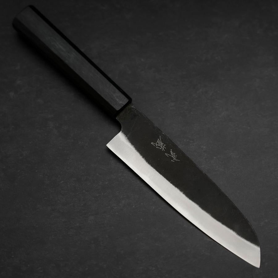 Santoku Blue steel #2 Kurouchi Dark Blue Urushi Handle 165mm-[Musashi]-[Japanese-Kitchen-Knives]