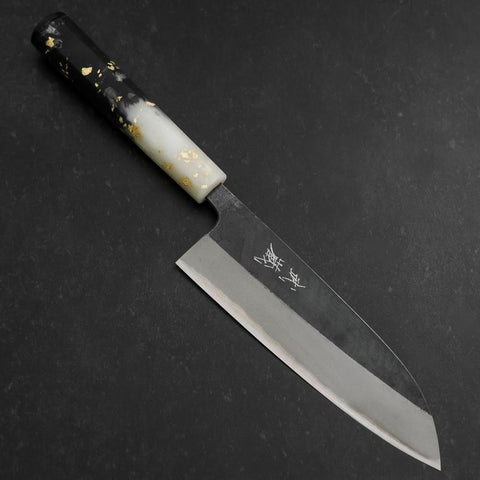 Santoku Blue Steel #2 Kurouchi Ocean Black White Gold Handle 165mm