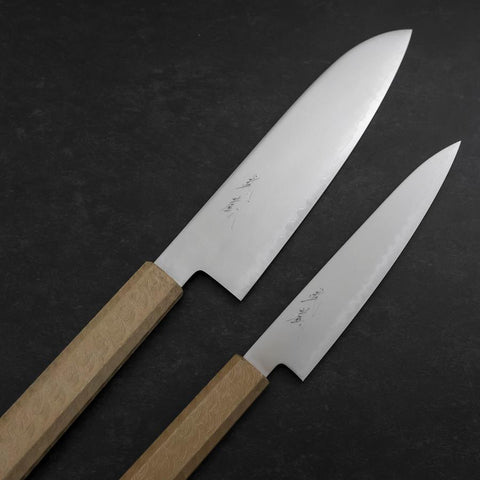 Santoku & Petty Chromax Polished White Urushi Handle Sakura set