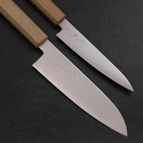 Santoku & Petty Chromax Polished White Urushi Handle Sakura set