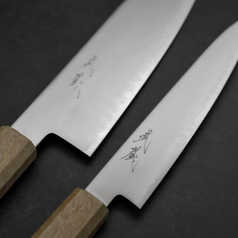 Santoku & Petty Chromax Polished White Urushi Handle Sakura set