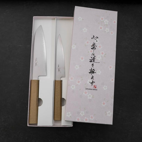 Santoku & Petty Chromax Polished White Urushi Handle Sakura set