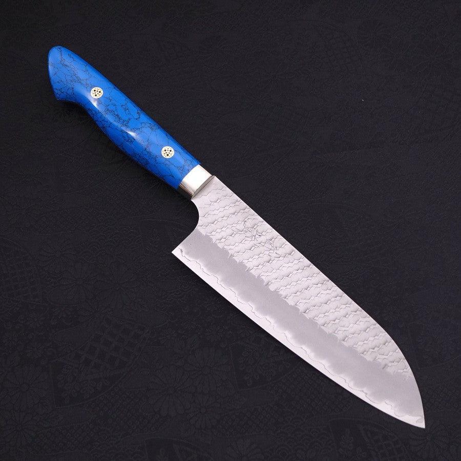 Santoku SG-2 Tsuchime Turquoise Blue Handle 170mm-[Musashi]-[Japanese-Kitchen-Knives]