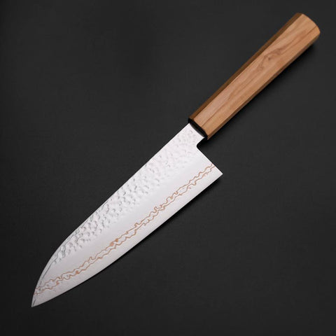 Santoku SLD Nickel Tsuchime Colored Damascus Olive Handle 170mm Limited Edition