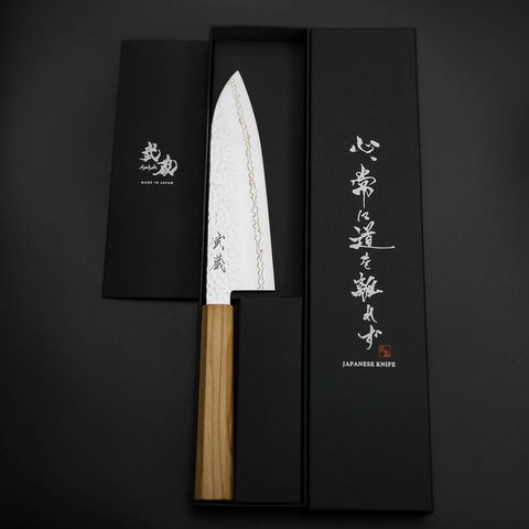 Santoku SLD Nickel Tsuchime Colored Damascus Olive Handle 170mm Limited Edition