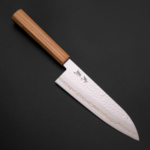 Santoku SLD Nickel Tsuchime Colored Damascus Olive Handle 170mm Limited Edition