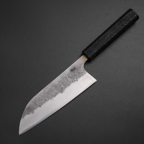 Santoku Silver Steel #3 Nashiji Black Ishime Urushi Handle 165mm