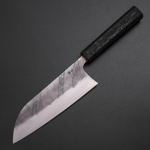 Santoku Silver Steel #3 Nashiji Damascus Black Ishime Urushi Handle 165mm