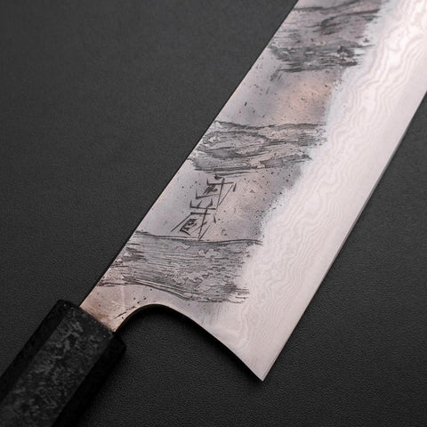Santoku Silver Steel #3 Nashiji Damascus Black Ishime Urushi Handle 165mm