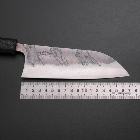 Santoku Silver Steel #3 Nashiji Damascus Black Ishime Urushi Handle 165mm