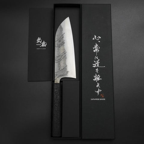 Santoku Silver Steel #3 Nashiji Damascus Black Ishime Urushi Handle 165mm