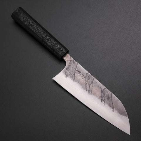 Santoku Silver Steel #3 Nashiji Damascus Black Ishime Urushi Handle 165mm